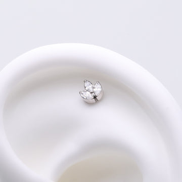 Detail View 1 of Implant Grade Titanium OneFit Threadless Triple Marquise Sparkle Leaflet Top Part-Clear Gem